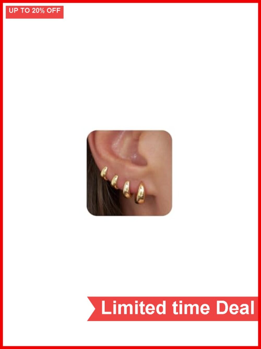 14K Gold Plated 4 Pair Huggie Hoop Earrings Set